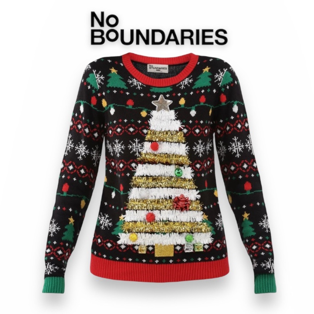 🆕⤵️ No Boundaries Christmas Sweater, Cat Face or Tree